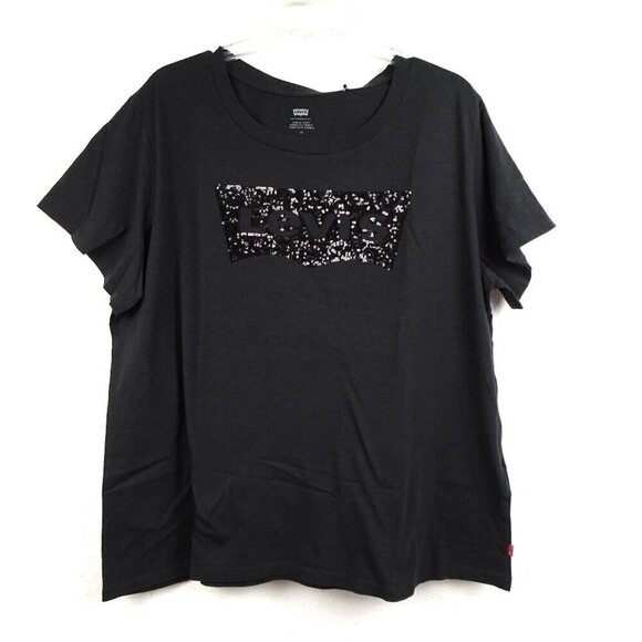 Levi's Sequin Logo T-Shirt Top Women's Plus Size 2X Black Tee Short Sleeve - Picture 1 of 10